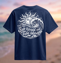 Sun-Kissed & Tide-Blessed T-Shirt - Navy – New Smyrna Beach souvenir T-shirt